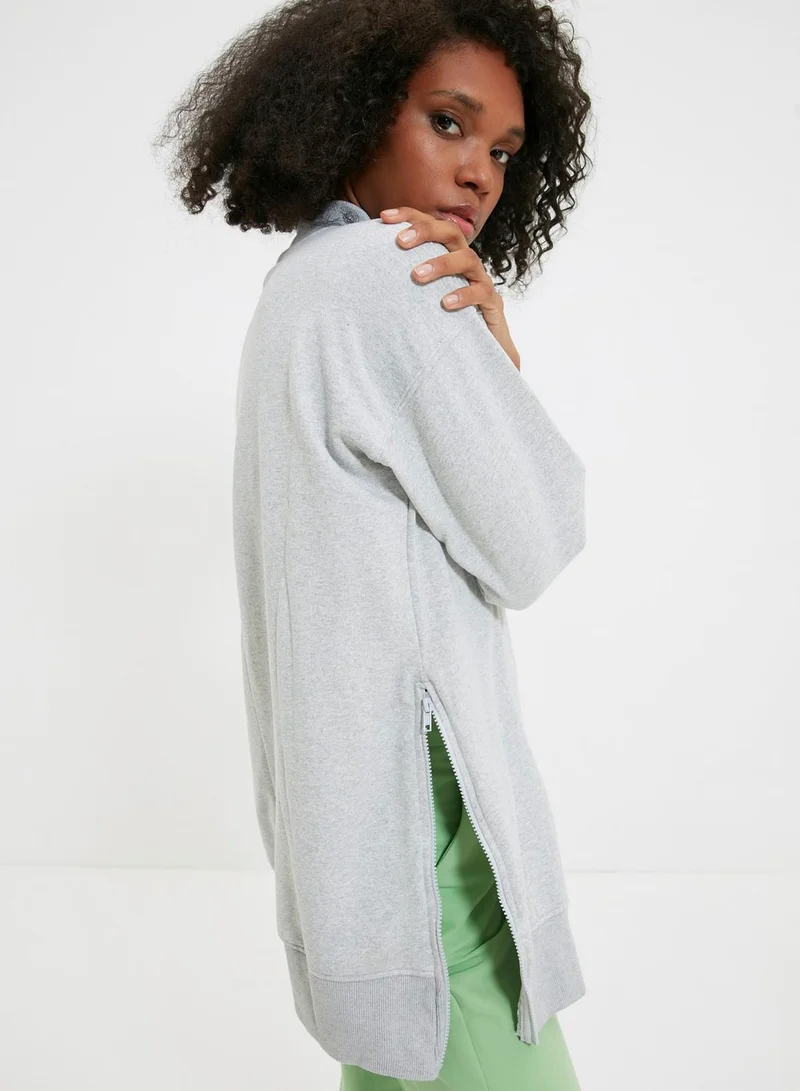 trendyol Zip Detail Knitted Sweatshirt