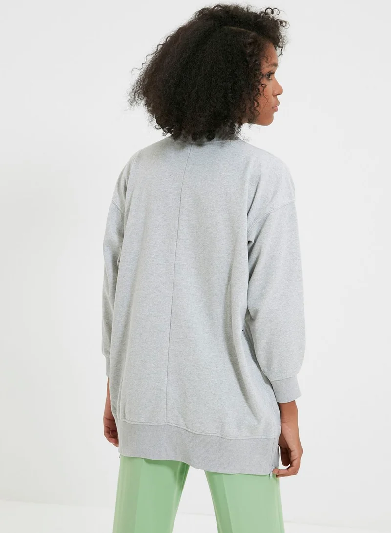 trendyol Zip Detail Knitted Sweatshirt