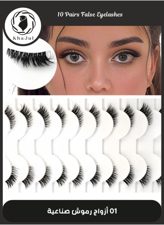 KHAJUL 10 Pairs Half Lashes With Clear Band Cat-Eye Eyelashes Fluffy Wispy False Eyelashes Natural Look Handmade Soft Diy Cluster Lashes Pack - Image 1