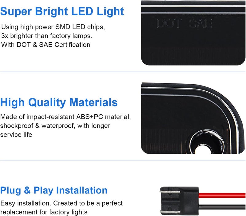 SHINEFIT Front LED Side Marker Lights for 1973-1980 C/K Series Pickup Trucks, Smoked Lens - Image 4