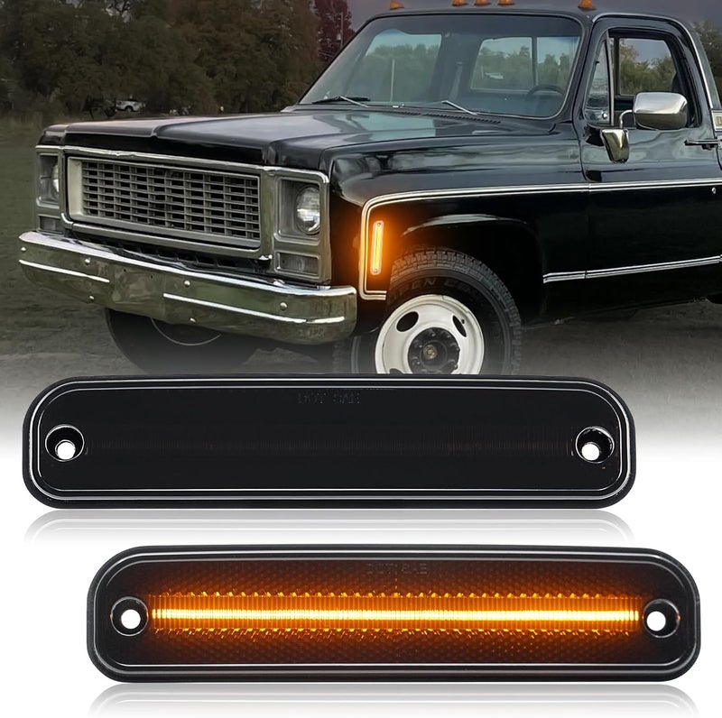 SHINEFIT Front LED Side Marker Lights for 1973-1980 C/K Series Pickup Trucks, Smoked Lens - Image 1