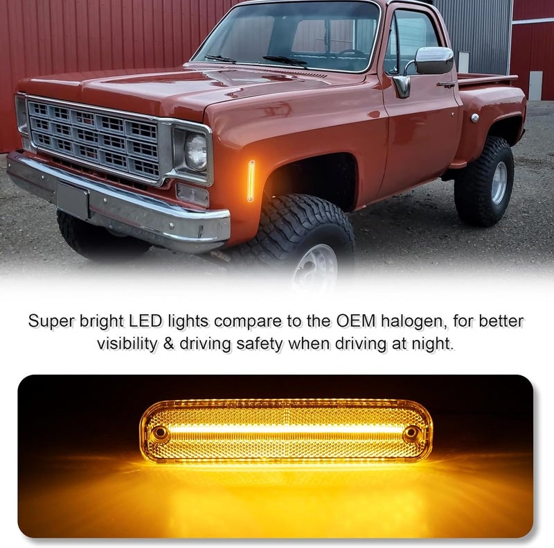 SHINEFIT Front LED Side Marker Lights for 1973-1980 C/K Series Pickup Trucks, Smoked Lens - Image 2