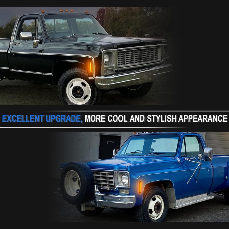SHINEFIT Front LED Side Marker Lights for 1973-1980 C/K Series Pickup Trucks, Smoked Lens - Image 5