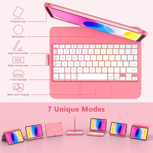FUWANG Touch Keyboard Case for iPad (A16) 11th Generation 11 inch 2025 &10th Generation 10.9 inch 2022, 360° Rotate Backlit for iPad 10th Generation Case with Keyboard with Multi-Touch Trackpad - Image 4
