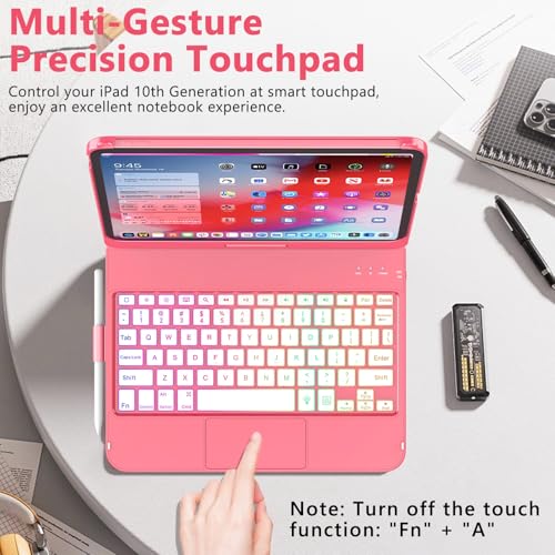 FUWANG Touch Keyboard Case for iPad (A16) 11th Generation 11 inch 2025 &10th Generation 10.9 inch 2022, 360° Rotate Backlit for iPad 10th Generation Case with Keyboard with Multi-Touch Trackpad - Image 3