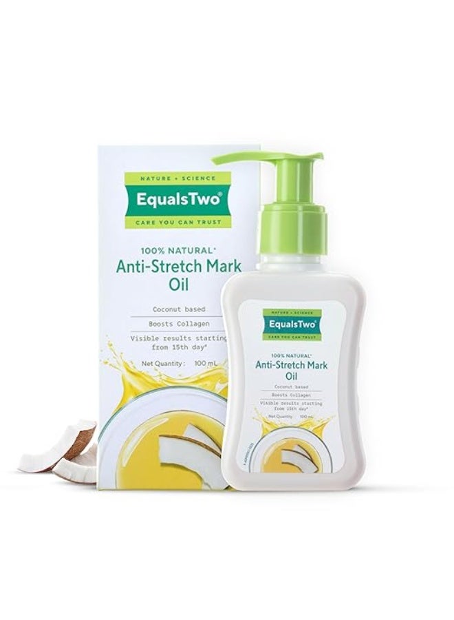 EQUALSTWO by Zydus Anti Stretch Mark oil, 100ml, 100% Natural Stretch Marks Oil for Pregnancy, Enriched with Flex Seeds & Oat Oil to Lighten Scars, Dermatologically Tested, No Paraben No Sulphate (Pack of 1) - Image 1