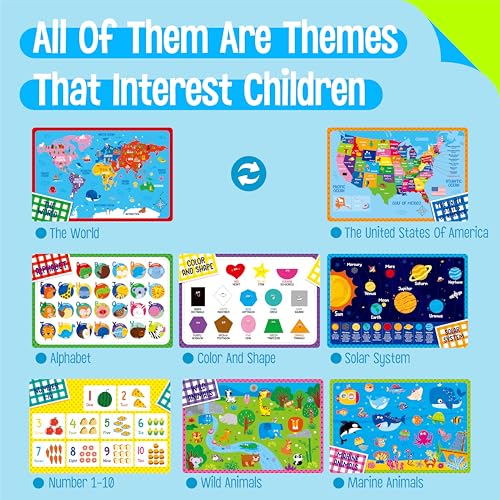 SpriteGru 4 Pack Placemats for Kids, Non-Slip Washable Table Mats, Double-Sided Reusable Universe, Alphabet, Numbers, Map of USA & World Educational Placemats for Home, Kindergarten, Classroom, Nursery - Image 2