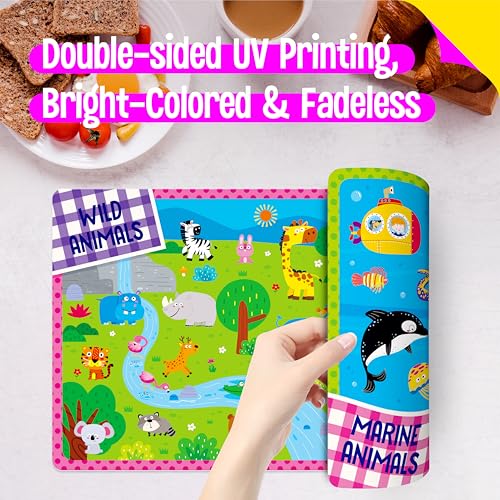 SpriteGru 4 Pack Placemats for Kids, Non-Slip Washable Table Mats, Double-Sided Reusable Universe, Alphabet, Numbers, Map of USA & World Educational Placemats for Home, Kindergarten, Classroom, Nursery - Image 4