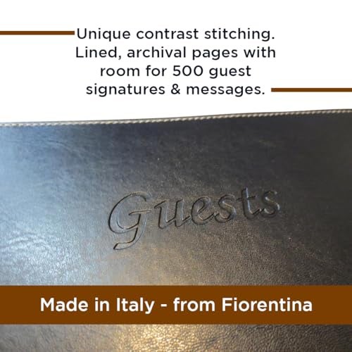Fiorentina Leather Guest Book Soft Cover Italian with Guests Embossed on Cover Collection (Black) - Image 3