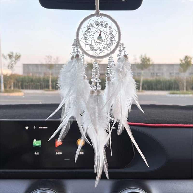 Dream Catcher: White, Handcrafted With Unique Crystal Stones - Intricate Design Crystal Dream Catcher for Car Rearview Mirror, Bedroom Wall Decor - Image 3
