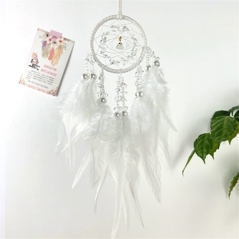 Dream Catcher: White, Handcrafted With Unique Crystal Stones - Intricate Design Crystal Dream Catcher for Car Rearview Mirror, Bedroom Wall Decor - Image 2