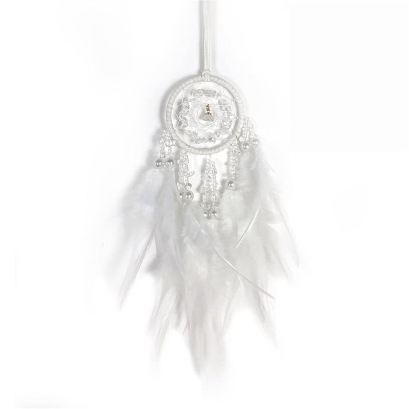 Dream Catcher: White, Handcrafted With Unique Crystal Stones - Intricate Design Crystal Dream Catcher for Car Rearview Mirror, Bedroom Wall Decor - Image 1