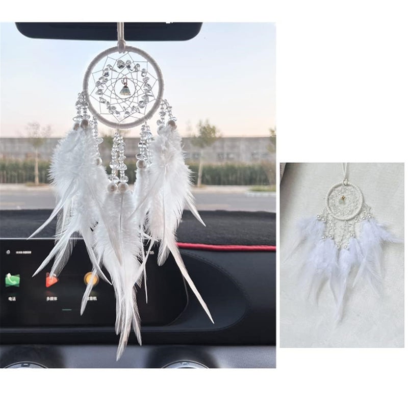 Dream Catcher: White, Handcrafted With Unique Crystal Stones - Intricate Design Crystal Dream Catcher for Car Rearview Mirror, Bedroom Wall Decor - Image 4