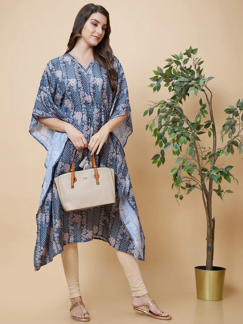 globus Women Floral Printed Sequinned Kaftan Kurta