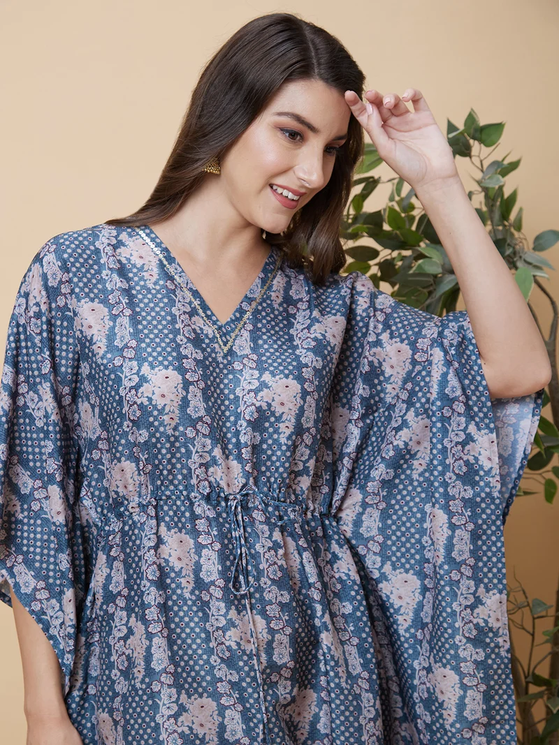 globus Women Floral Printed Sequinned Kaftan Kurta