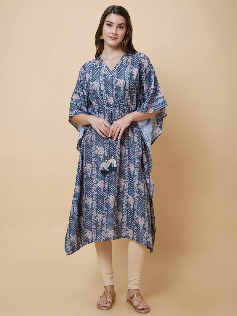 globus Women Floral Printed Sequinned Kaftan Kurta