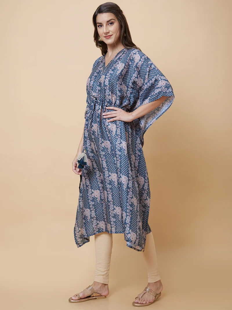 globus Women Floral Printed Sequinned Kaftan Kurta