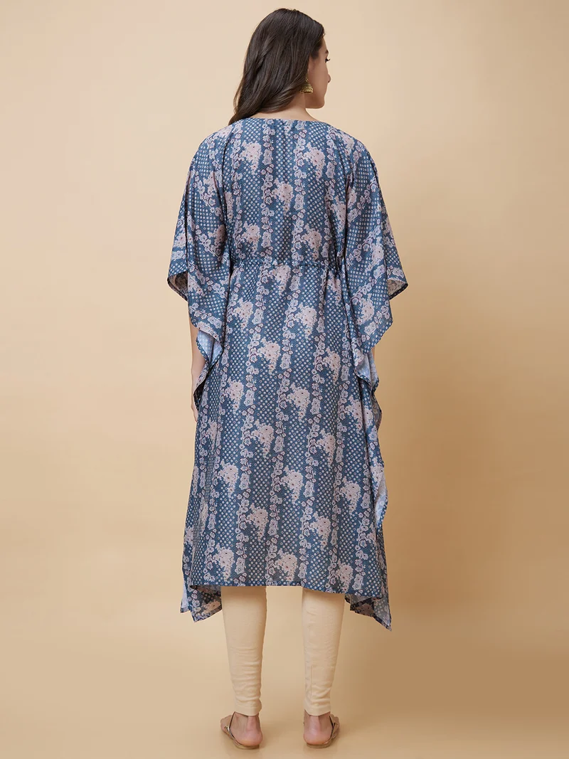 globus Women Floral Printed Sequinned Kaftan Kurta