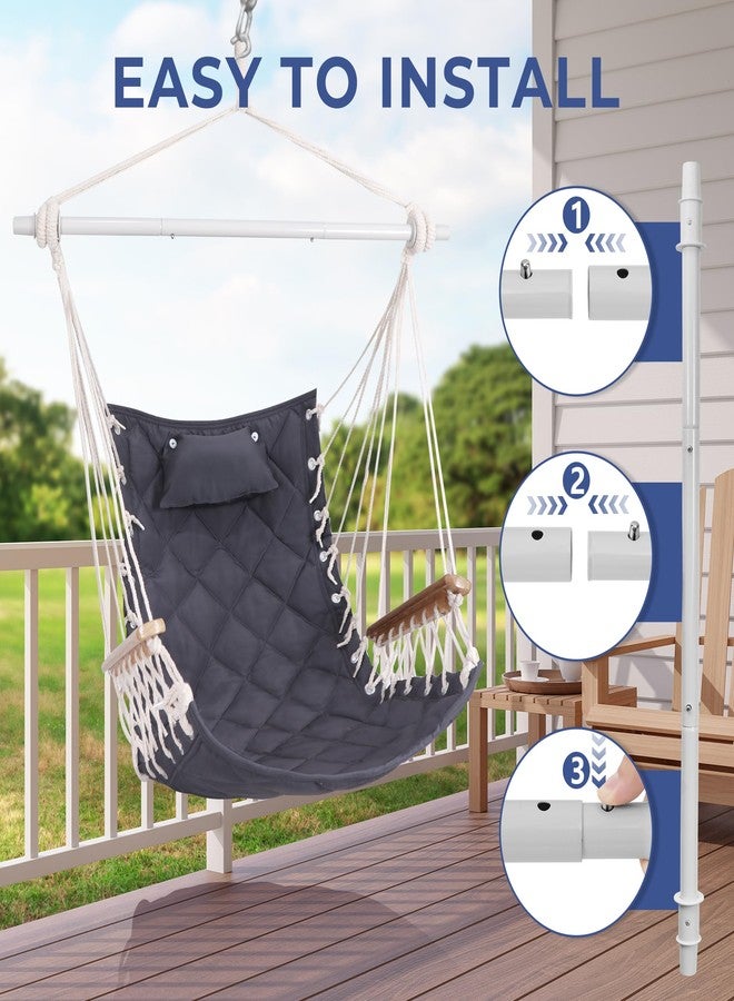 ROOITY Hammock Chair Hanging Swing with Wooden Armrests;Steel Spreader Bar,Pillows,Hardware kit Included;Cotton Woven Fabric;Up to 350 Lbs,for Indoor or Outdoor - Image 2