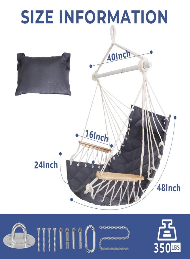 ROOITY Hammock Chair Hanging Swing with Wooden Armrests;Steel Spreader Bar,Pillows,Hardware kit Included;Cotton Woven Fabric;Up to 350 Lbs,for Indoor or Outdoor - Image 3