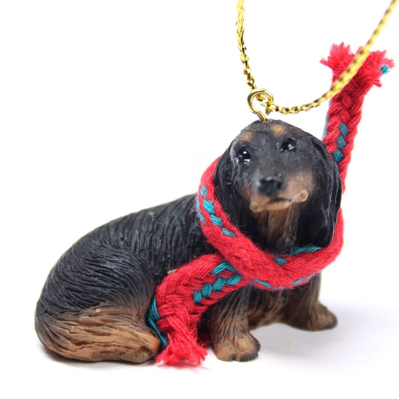 Conversation Concept Longhaired Dachshund Tiny Miniature One Christmas Ornament Black - Delightful! - Image 1