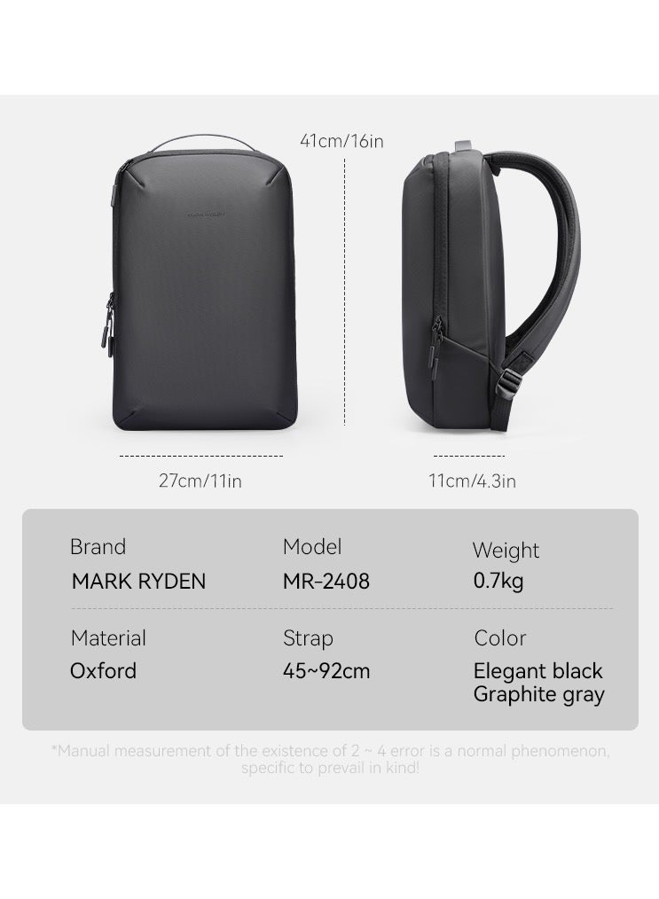 Mark Ryden MR2408 Grey Lightweight Laptop Backpack 15.6 Inch Water Resistant Commuter Bag with YKK Zipper Anti Theft Pocket Breathable Shoulder Straps Oxford Fabric Stylish Urban Travel Backpack - Image 3