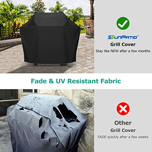 SunPatio BBQ Grill Cover 70 Inch, Outdoor Heavy Duty Waterproof Barbecue Gas Grill Cover, Fade Resistant, All Weather Protection Compatible for Weber Charbroil Kenmore Brinkmann and More, Black - Image 4