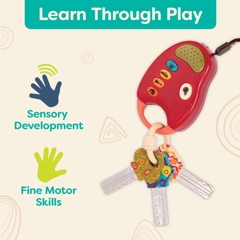 B. toys - Toy Car Keys with Lights & Sounds - FunKeys - Interactive Baby Toy for Toddlers - Pretend Play Keys with Realistic Sounds & Colorful Design - Encourages Fine Motor Skills - 10+ Months - Red - Image 3