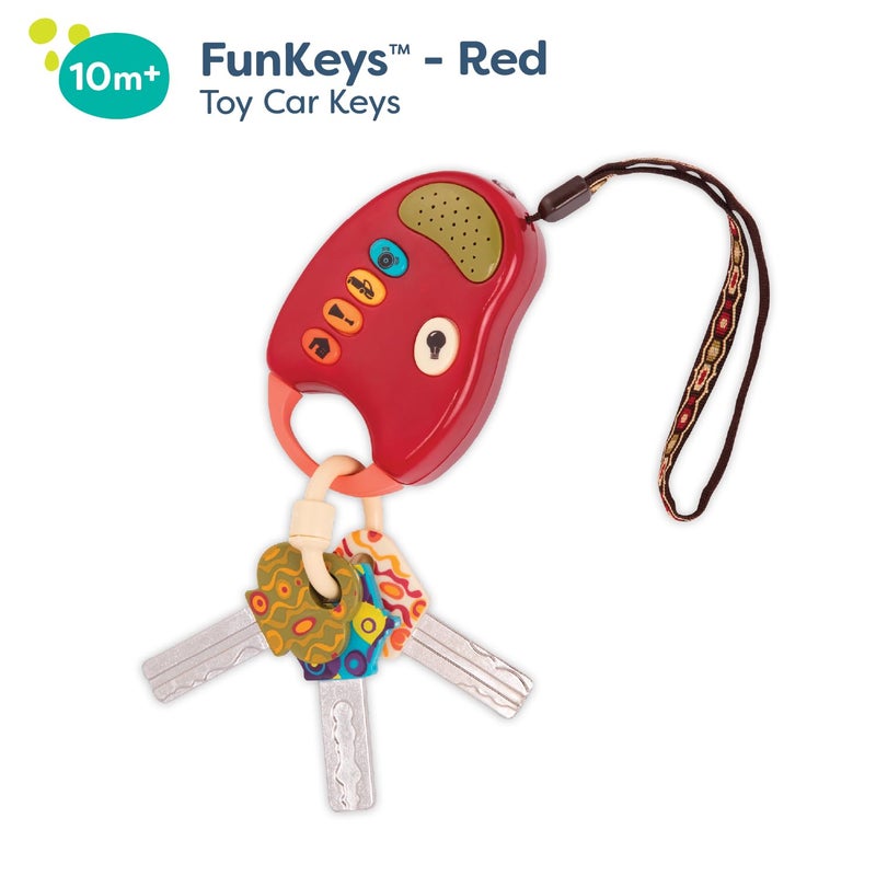 B. toys - Toy Car Keys with Lights & Sounds - FunKeys - Interactive Baby Toy for Toddlers - Pretend Play Keys with Realistic Sounds & Colorful Design - Encourages Fine Motor Skills - 10+ Months - Red - Image 5