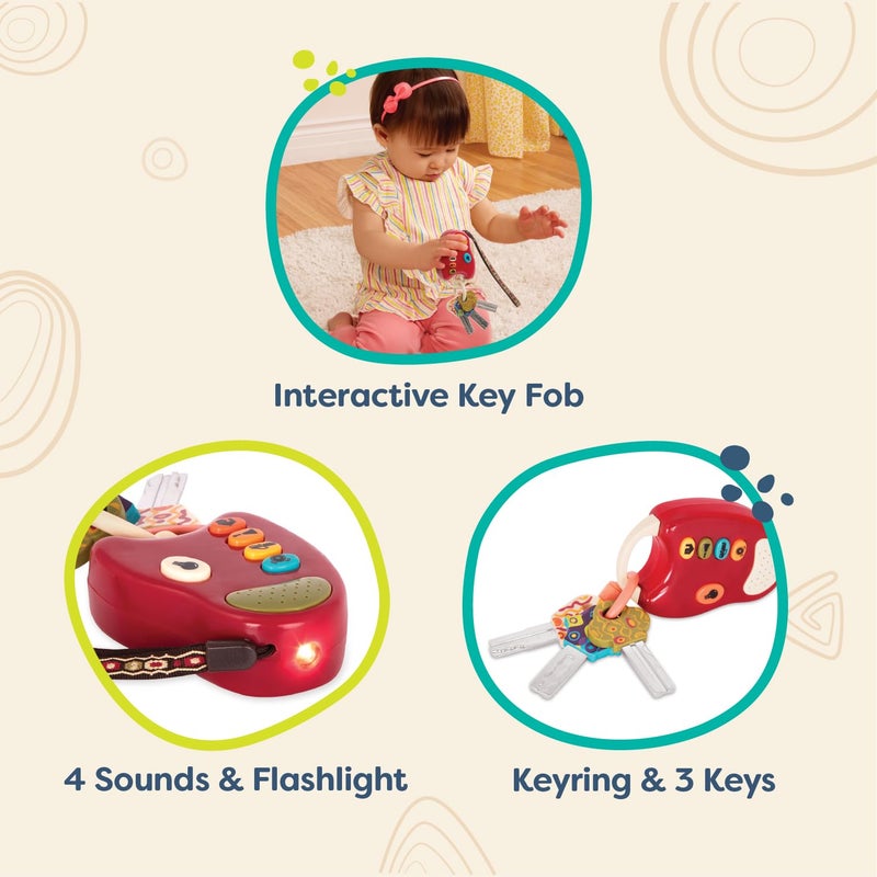 B. toys - Toy Car Keys with Lights & Sounds - FunKeys - Interactive Baby Toy for Toddlers - Pretend Play Keys with Realistic Sounds & Colorful Design - Encourages Fine Motor Skills - 10+ Months - Red - Image 2