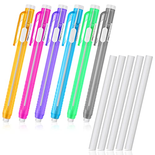 Molain 12 Pcs Erasers Pen-Style Set, Durable 6 Retractable Click Eraser Pen Shell + 6 Eraser, Good Cleaning Effect Erasers for Kids Students Artist Painting Writing, Home School Office Supplies - Image 1