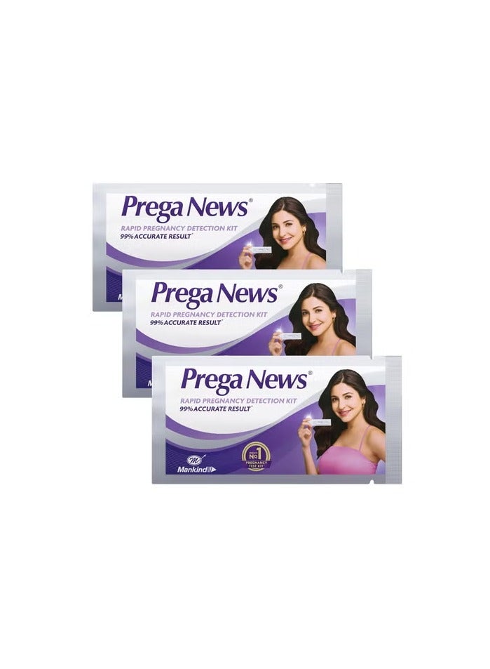 Prega News مجموعة من 3 أدوات اختبار الحمل HCG في البول بخطوة واحدة