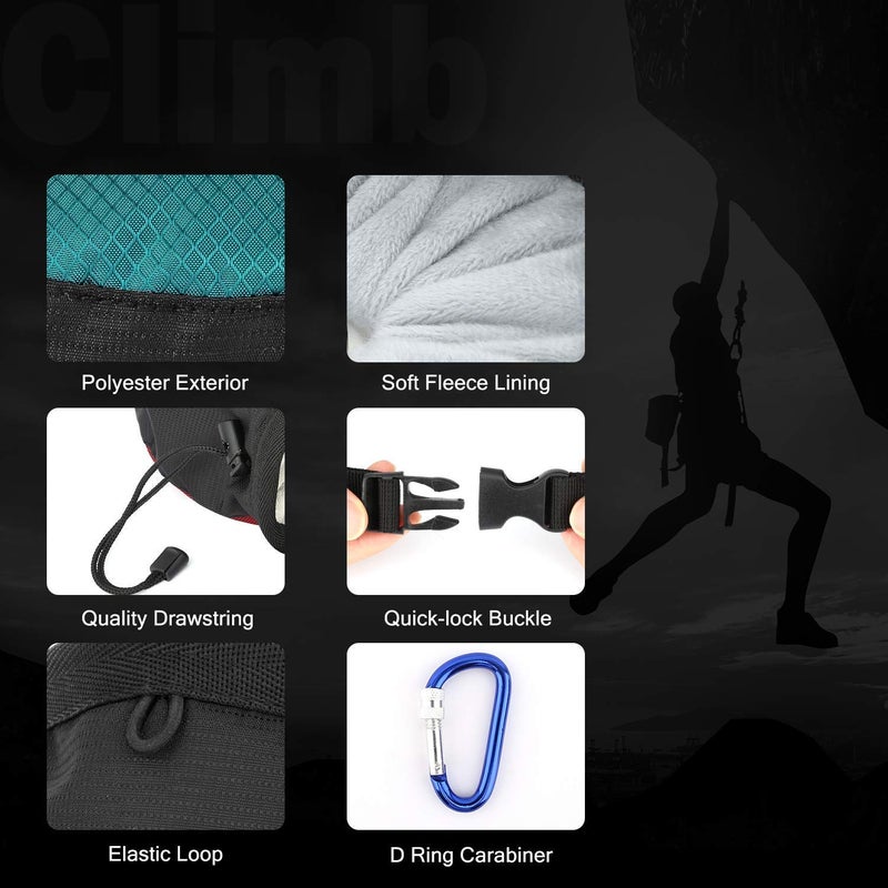 MoKo Rock Climbing Chalk Bag, Bouldering Chalk Pot Bucket with Adjustable Belt & Carabiner Drawstring Climbing Gear for Rock Climbing Weight Lifting Gymnastics Crossfit - Black & Light Blue - Image 3