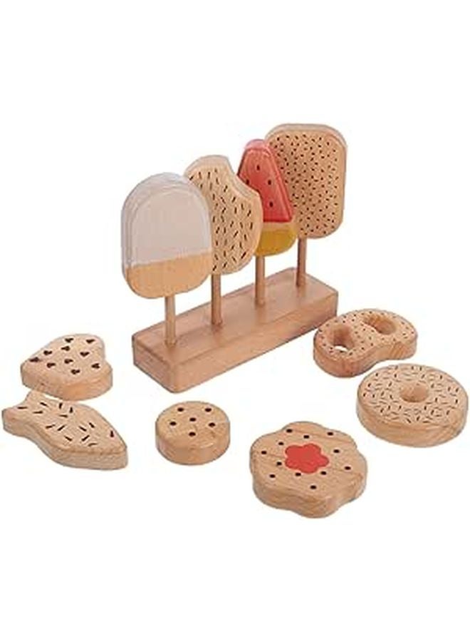 Wooden Ice Cream Play Set with Donuts and Egg Pretend Food for Kids Kitchen Simulation - Image 1