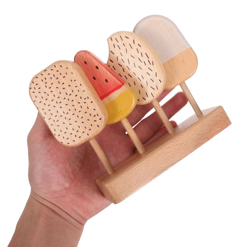 Wooden Ice Cream Play Set with Donuts and Egg Pretend Food for Kids Kitchen Simulation - Image 5
