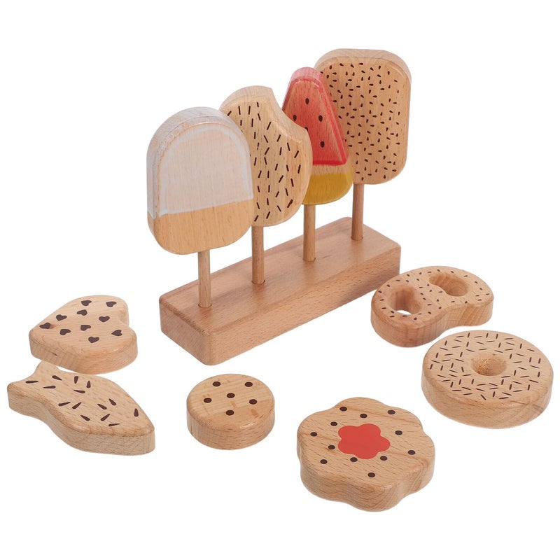 Wooden Ice Cream Play Set with Donuts and Egg Pretend Food for Kids Kitchen Simulation - Image 2