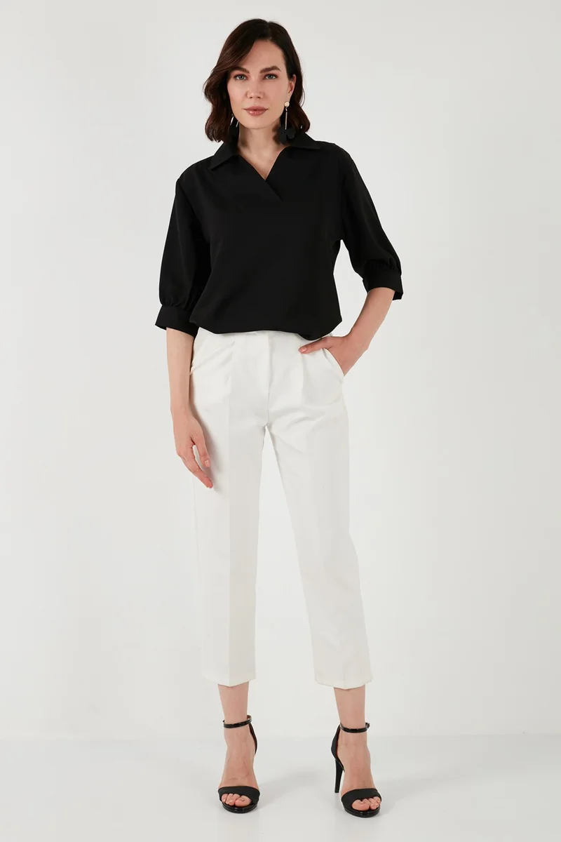 ليلا Oversize Three Quarter Sleeve V-Neck Blouse Women's Blouse 66904932S4