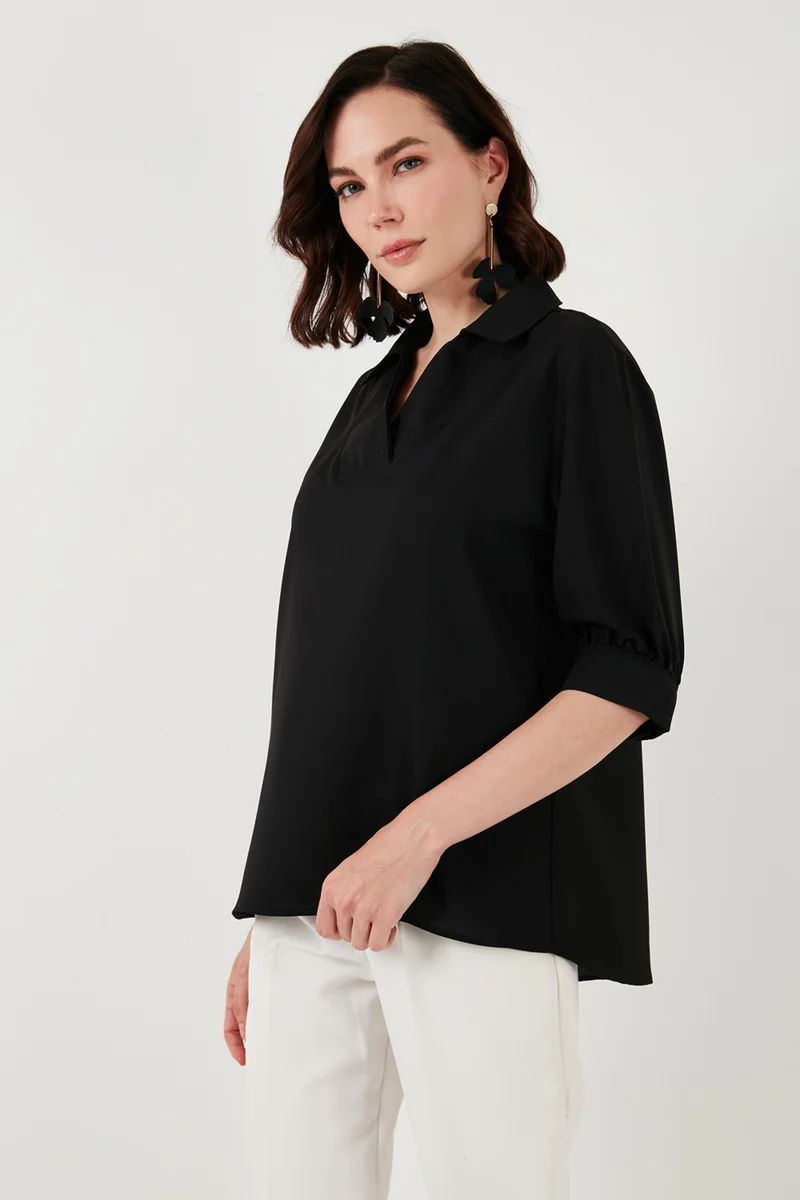 ليلا Oversize Three Quarter Sleeve V-Neck Blouse Women's Blouse 66904932S4