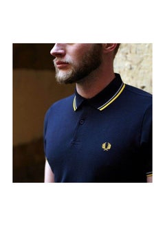FRED PERRY Essential logo printed Polo shirt with yellow and blue border  - Image 1