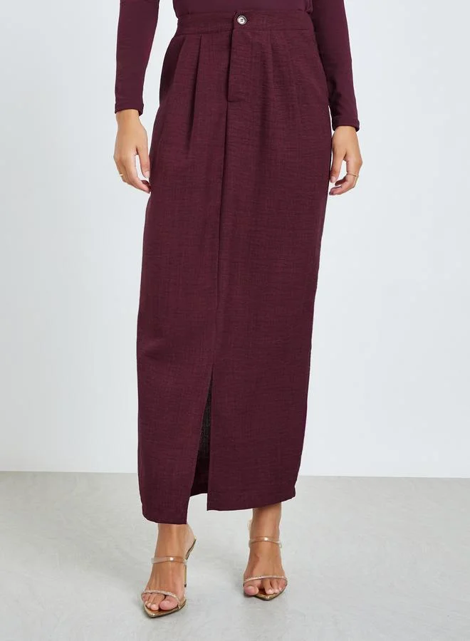 ستايلي Burgundy Maxi Skirt with Front Slit