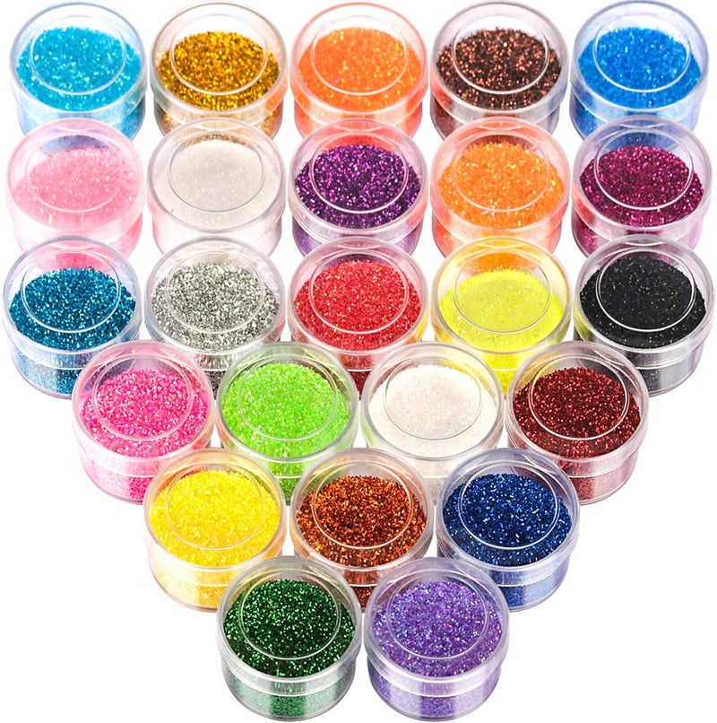FANDAMEI Cosmetic Glitter 24 Pots Fine Nail Glitter for Face Eye Lips Body Hair Make Up Nail Art Arts Crafts