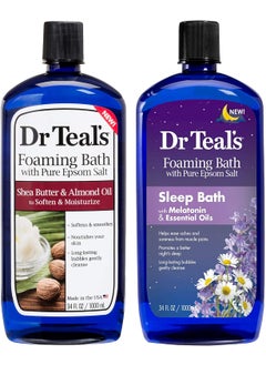 Dr Teals Foaming Bath Variety Gift Set 2 Pack 34oz Ea Shea Butter  Almond Oil Melatonin Sleep Bath  Essential Oils Blended with Pure Epsom Salt Eases Achy Muscles  Relieves Stress