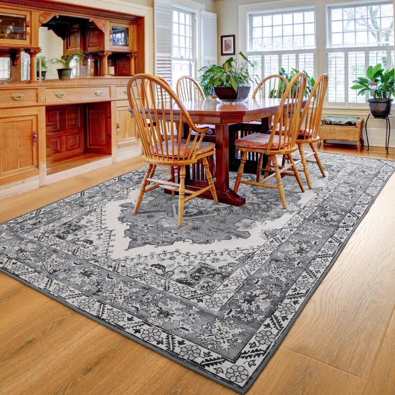 Noahas Living Room Rug 5x8 Rugs, Machine Washable Vintage Area Rug Non-Slip Low Pile Large Rug for Living Room, Bedroom, Farmhouse, Dining Room, Grey and Blue - Image 2