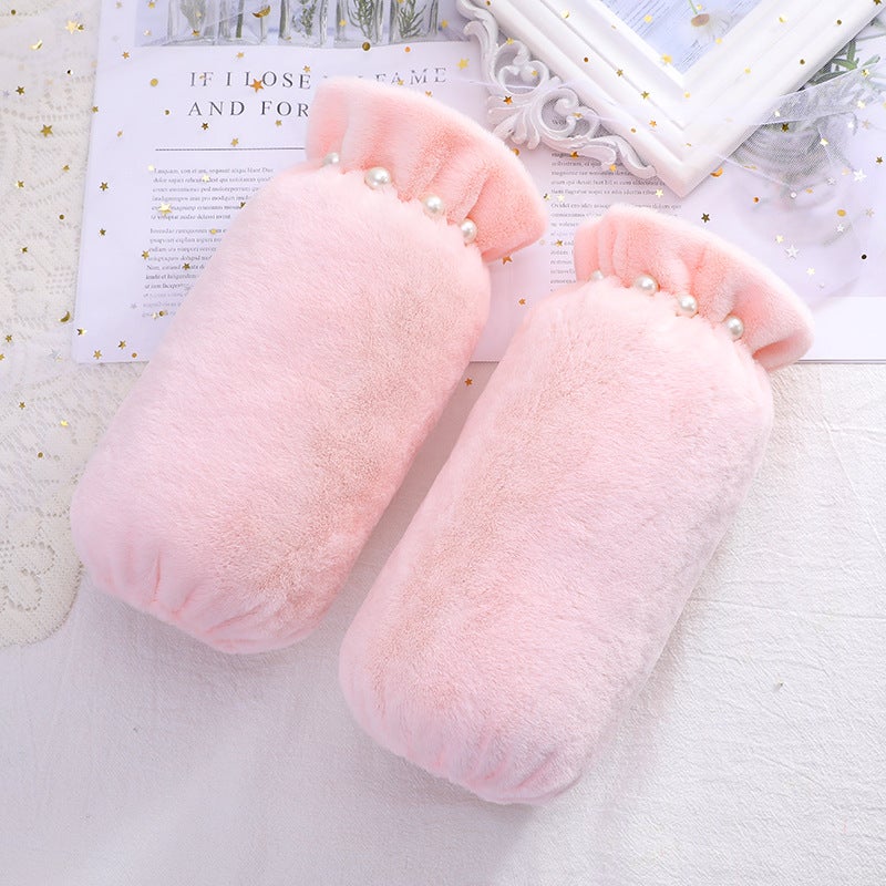 Thickened Pearl Fleece Winter Sleeve Covers for Women Light pink 