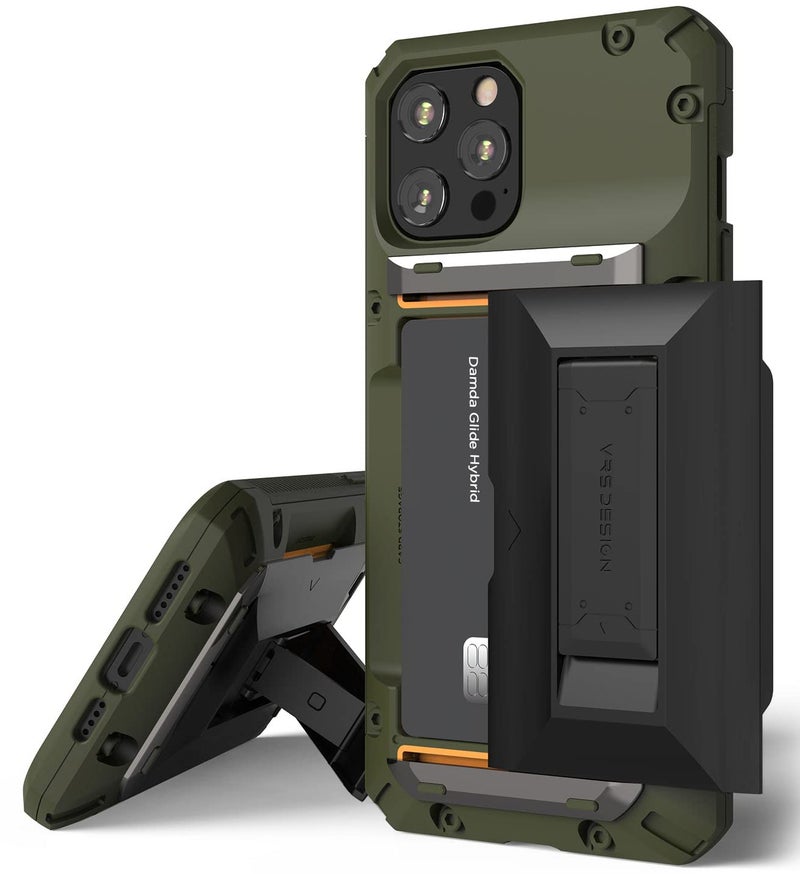 Peak Design Damda Glide Hybrid iPhone 12 Pro Max Wallet Case, Sliding Card Holder Slot for 3-4 Cards, Green - Image 1