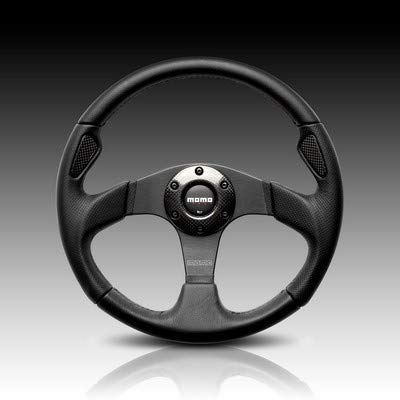 MOMO JET35BK0B Steering Wheel | Black 350mm Leather Racing Wheel | Aftermarket Automotive Steering Wheel Kit | Universal Fit | Anodized Spokes | Ergonomic Air Leather Grip | Italian Style - Image 2