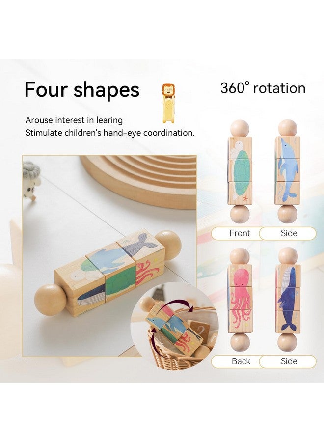 Promise Babe Wooden Animal Puzzle Toy for Toddlers 1-3, Rotating Spin Twist Blocks Set of 2, Learning Educational Montessori Toy Gifts for Kids Boys Girls, Whale and Fox - Image 2