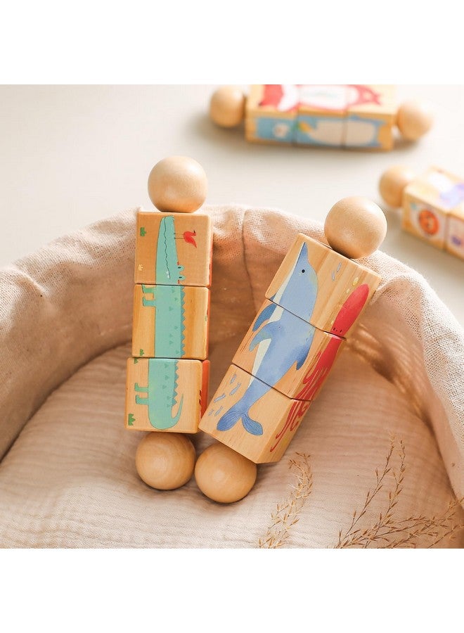 Promise Babe Wooden Animal Puzzle Toy for Toddlers 1-3, Rotating Spin Twist Blocks Set of 2, Learning Educational Montessori Toy Gifts for Kids Boys Girls, Whale and Fox - Image 4