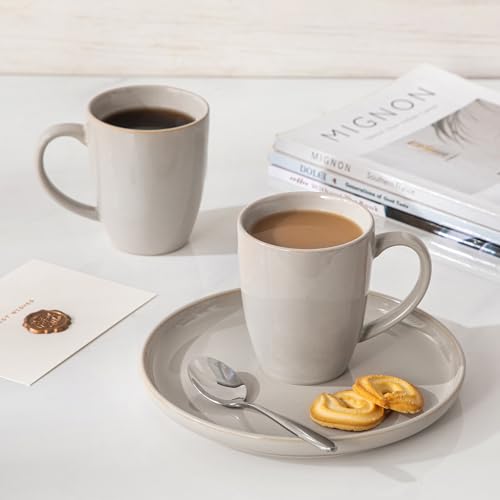 vancasso PLAYA Ceramic Coffee Mug Set of 6, 12 Oz Tea Cups with Handle for Latte, Tea, Cappuccino, Milk, Cocoa, Microwave&Dishwasher Safe, Grey - Image 5