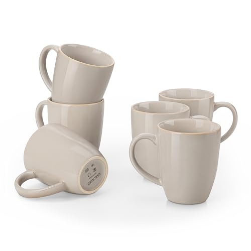 vancasso PLAYA Ceramic Coffee Mug Set of 6, 12 Oz Tea Cups with Handle for Latte, Tea, Cappuccino, Milk, Cocoa, Microwave&Dishwasher Safe, Grey - Image 1